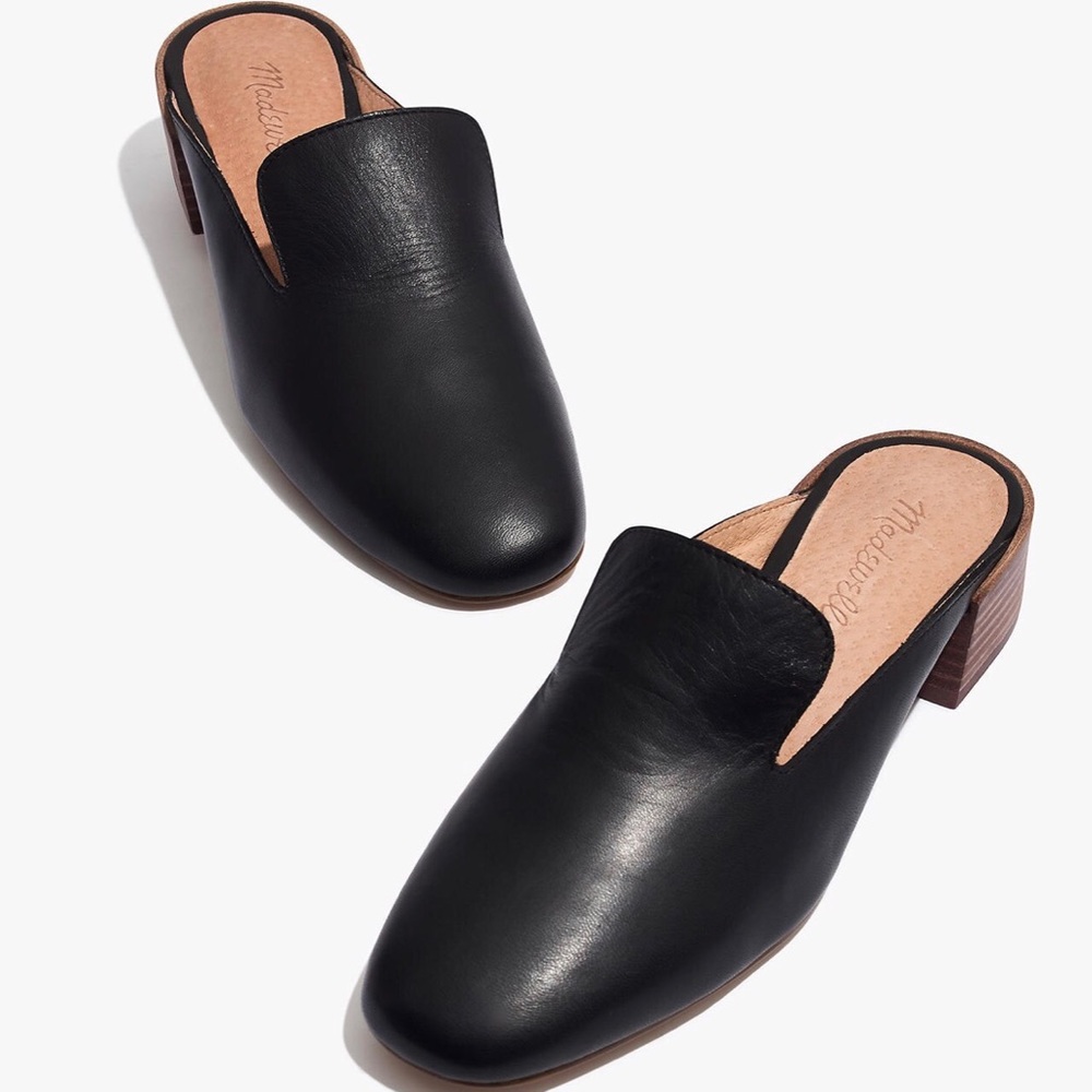 Madewell Black Leather Willa Loafer Mule Size 9